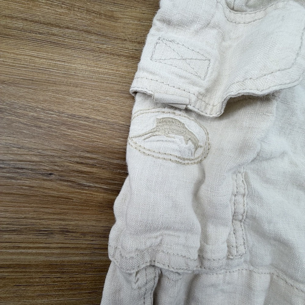 Tommy Bahama Relax 100% Linen Light Cream Beige Cargo Shorts Large - Picture 2 of 7